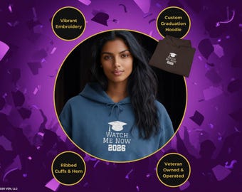 Sudadera con capucha bordada de la Clase 2026, regalo, texto personalizado y diseño de graduado en hilo blanco