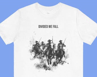 Camiseta patriótica "Divididos Caemos" - Diseño de tatuaje de caballería de la Guerra Civil / Texto personalizado / Sin tatuajes