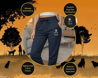 Pantalones deportivos con diseño de huella de perro bordado / Joggers de polar, texto personalizado y diseño de huella