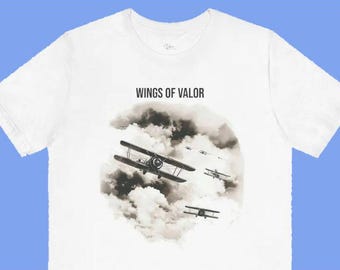 Camiseta patriótica Wings of Valor: diseño de tatuaje de biplano de la Primera Guerra Mundial / Texto personalizado / Sin tatuajes