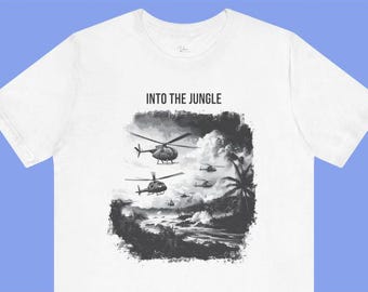 Limited Availability* Into the Jungle Patriotic T-Shirt - Vietnam War Loach Helicopter Tattoo Design | Custom Text Option | Go Tat Free