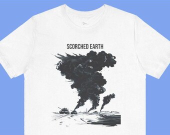 Camiseta patriótica Tierra Arrasada - Diseño de tatuaje de tanque y campos petrolíferos en llamas de la Guerra del Golfo / Texto personalizado / Sin tatuajes