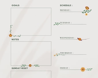 Cream Floral Weekly Planner