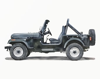 CJ7 4 x 4 off-road vrachtwagen aquarel Art Print: man Cave decor (digitale download) 0060