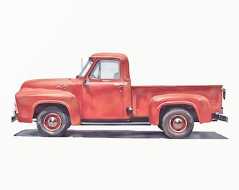 Red Flareside Truck Watercolor Print: American Style Boy Art (Digital Download) 0064
