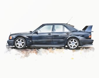 Klassieke zwarte Europese sport sedan aquarel-autobahn legende-sportwagen kunst-minimalistische peuter kunst-automotive decor-0028