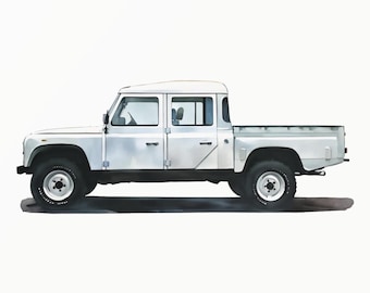 Witte Europese stijl 4-deurs 130 off-road vrachtwagen aquarel - klassiek voertuig - vrachtwagenkunst - minimalistische peuterkunst - automobieldecor - 0058