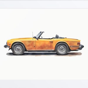 Orange Classic Convertible Watercolor - Vintage British Roadster Art - Retro Car Print - Automotive Wall Decor - Gift for Car Lovers - 0050