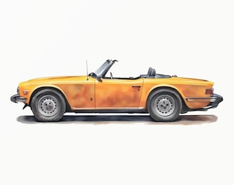Orange Classic Convertible Watercolor - Vintage British Roadster Art - Retro Car Print - Automotive Wall Decor - Gift for Car Lovers - 0050