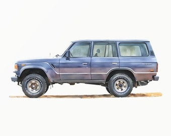 Japanse 4-deurs FJ60-stijl off-road vrachtwagen aquarel-klassiek voertuig-vrachtwagen kunst-minimalistische peuter kunst-automotive decor-0020