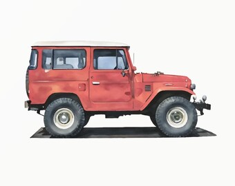 Japanse 2-deurs FJ40-stijl off-road vrachtwagen aquarel-klassiek voertuig-vrachtwagen kunst-minimalistische peuter kunst-automotive decor-0019