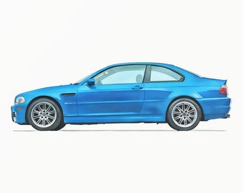 Blue Modern Classic Euro Style Two Door Sport Coupe Watercolor - E46 M3 style Art - Minimalist Toddler Art - Auto Decor - Wall Decor - 0052