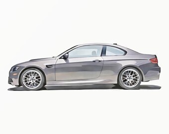 Impresión artística en acuarela de un Sport Coupé Gris: Estilo E92, E90 y M3 (Archivo digital)