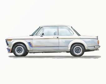 Klassieke Turbo Coupe aquarel kunstprint – illustratie Europese sportwagen – minimalistisch autodecor – E10-serie muurkunst - 0038