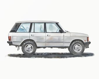 Silber Klassische Euro Style 4-türige Suv Aquarell - klassischer Geländewagen - LKW-Kunst - Minimalist Kleinkind Kunst - Automobil Dekor -0045
