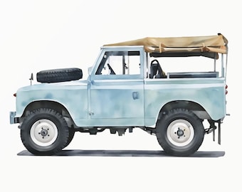 Aquarel off-road vrachtwagenprint: grijze autokunst in eurostijl (digitale download) 0063