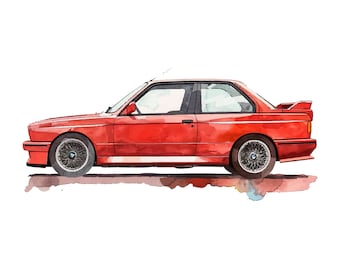Classic European Sport Sedan Watercolor -classic vehicle - Sports Car Art - Minimalist Toddler Art -Automotive Decor - 0015