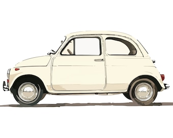 Cute Cream Colored Classic European Car Watercolor - cute and classic - Nursery Decor - Minimalist Toddler Art - Digital Download - 0012