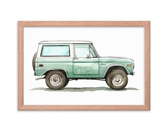 Klassieke groene vrachtwagen SUV print - grillig kinderdagverblijf decor - minimalistische peuterkunst - digitale download - pastelkleuren