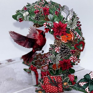 Carte pop-up 3D Joyeux Noël Cardinal • Cartes 3D Joyeux Noël • Carte pop-up Cardinal rouge Noël