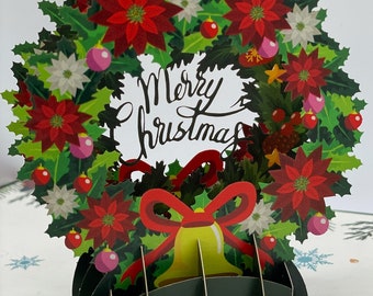 Merry Christmas cards •  Xmas 3D pop up card • wreath holly xmas card