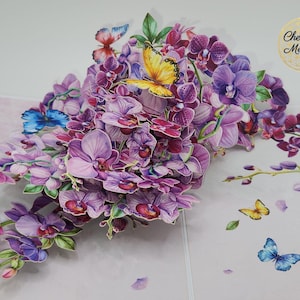 Beautiful Purple Orchid 3D pop up birthday card • thank you card • Any occasion cream floral card • orchid art • orchid branch popup cards