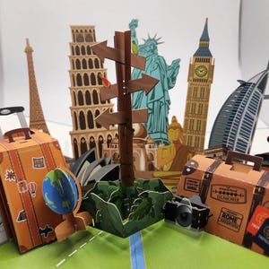 3D-pop-upkaart reizen • 3D-vakantiekaart • 3D-pop-upkaart wereldreizen • 3D-kaart naar huis • speciale kaarten gefeliciteerd kaart prestatie