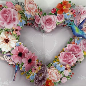 Carte pop-up 3D Je t'aime • carte de remerciement • cartes spéciales • carte pop-up coeur colibri en fleurs Je t'aime • carte de Saint-Valentin 3D • romance