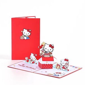Carte pop-up 3D joyeux anniversaire Hello kitty • Carte pop-up 3D Kitty • Cartes pop-up 3D joyeux anniversaire • Carte d'anniversaire 3D Sanrio • chat • Adorable
