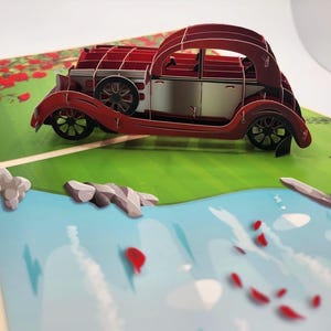 Carte pop-up 3D joyeux anniversaire Pour toute occasion • anniversaire • carte de remerciement • pensée à vous • carte pop-up 3D voiture rouge