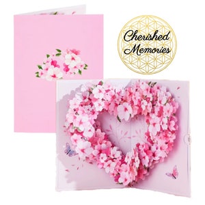 Joli coeur pop-up 3D en fleurs de cerisier • fleurs de cerisier • carte d'anniversaire carte de remerciement bouquet floral pour toutes les occasions cartes fleurs