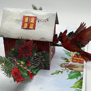 Carte pop-up 3D Joyeux Noël • Carte pop-up 3D spéciale Cardinal • Carte Cardinal de Noël • Cartes Cardinal rouge hiver
