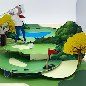 Pop-up Golf 3D • Carte pop-up fête des pères • Cadeau golf 3D d'anniversaire • Carte spéciale 3D Fête des pères • Cartes pop-up sport 3D • Grand-père papa papa