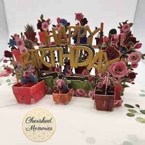 Buon compleanno biglietto pop-up 3D • Floreale/Oro