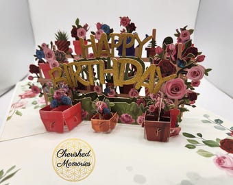 Happy Birthday 3D Pop up Card • Floral/gold - Etsy
