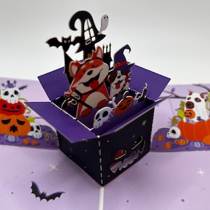 Animaux de compagnie d'Halloween • Carte pop-up Halloween hantée • Carte pop-up Halloween 3D