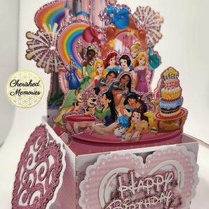 Carte pop-up 3D joyeux anniversaire princesse • Carte popup 3D princesse • Cartes 3D joyeux anniversaire • Anniversaire princesse rose