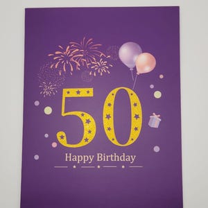Chiffres violet/or n° 1 50 • Carte pop-up 3D numérique • Carte pop-up 3D Joyeux anniversaire • Carte pop-up 3D Joyeux anniversaire • Cartes d'anniversaire 3D