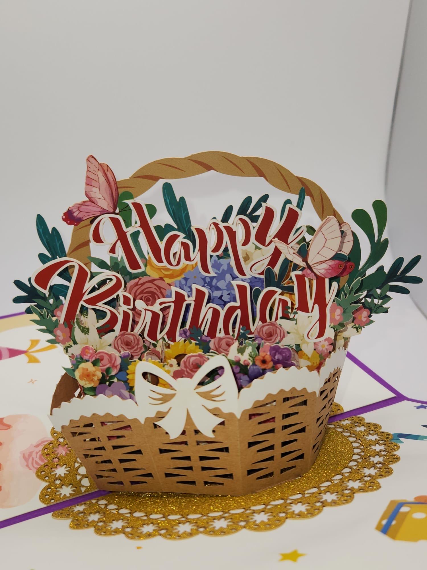 Floral Happy Birthday 3D Pop up Card • Flower Basket - Etsy