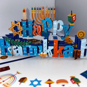 Tarjeta emergente de feliz Hanukkah • Tarjeta 3D emergente de Hanukkah • Tarjetas especiales de Hanukkah • Bendición de Hanukkah • Tarjeta emergente de Hanukkah • Tarjeta de felicitación