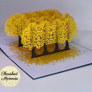 Carte pop-up 3D de remerciement • cartes spéciales • carte de remerciement • carte pop-up forêt jaune • carte pour toutes les occasions • carte d'anniversaire pop-up 3D