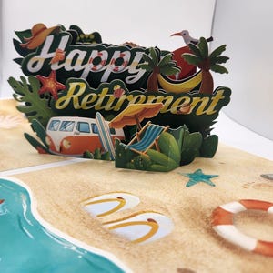 Happy Retirement 3D pop up • retirement popup card • travel • pop up greeting card