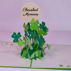 Carte pop-up 3D irlandaise Saint-Patrick, trèfle à quatre feuilles, trèfle porte-bonheur • Saint-Patrick • Bénédiction irlandaise • Irlande
