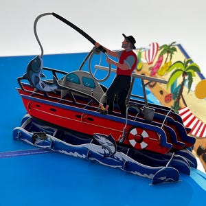 Pop-up 3D de pêche • carte pop-up océan • anniversaire de papa • cadeaux pour père • carte pop-up pêche • carte de voeux de voyage • carte gone fishin • bateau