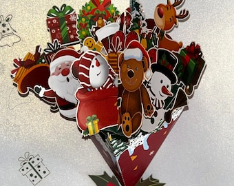 Tarjeta desplegable con ramo de Navidad en 3D • Saludo festivo de invierno