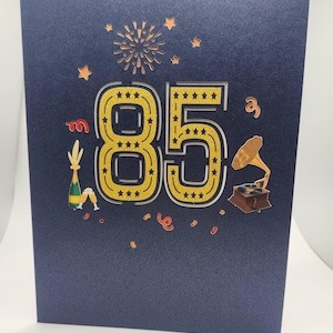 Chiffres bleu marine/or # 1 10 20 85 • Carte pop-up 3D chiffre • Carte pop-up 3D joyeux anniversaire • Carte pop-up 3D joyeux anniversaire