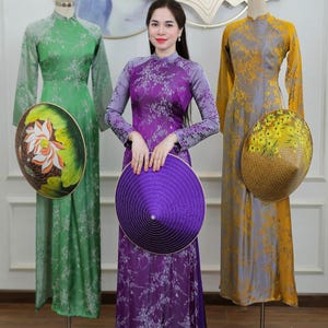 Áo Dài Truyền Thống Lụa Tơ Tằm Tím kèm quần / Purple Silk Áo Dài, Pants Included