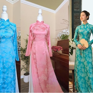 Floral Silk Vietnamese Dress / Ao Dai Lụa Tằm Cổ 3 cm - Áo Only