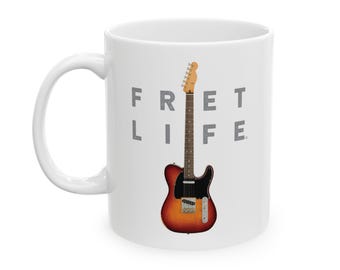 FRET LIFE Electric Guitar Mug | Musician and Guitar Player Gift | Tele Burst -Style