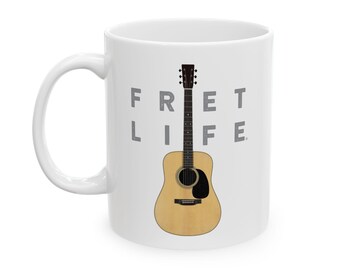 FRET LIFE Acoustic Guitar Mug | Musician and Guitar Player Gift | Dreadnaught-Style